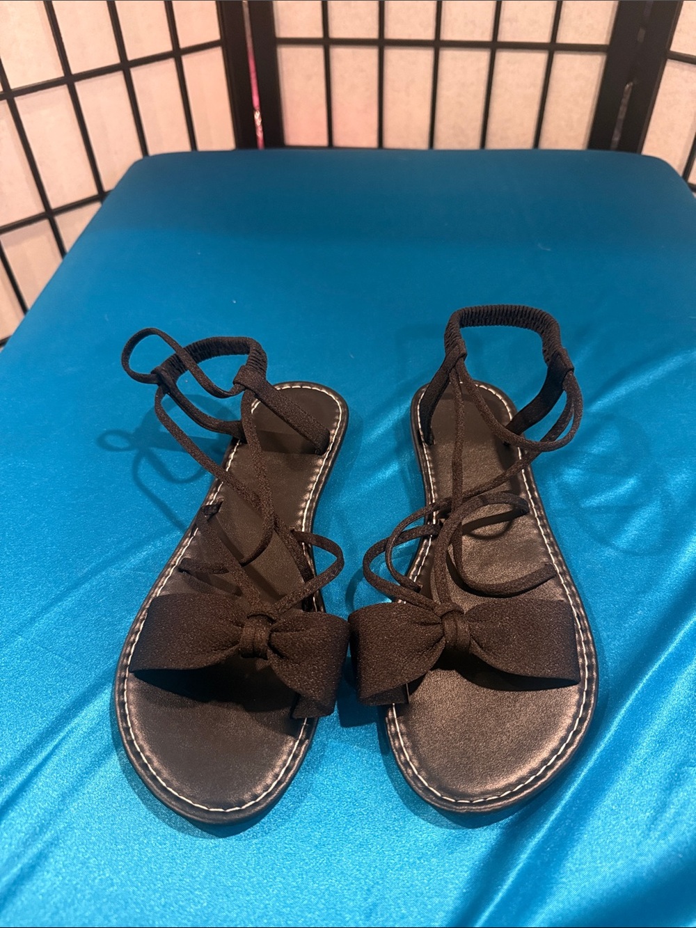 Women’s Black Bow Lace-Up Sandals